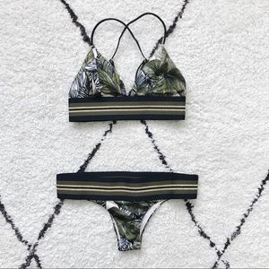 Tropical Palm Leaf Print Bikini Set